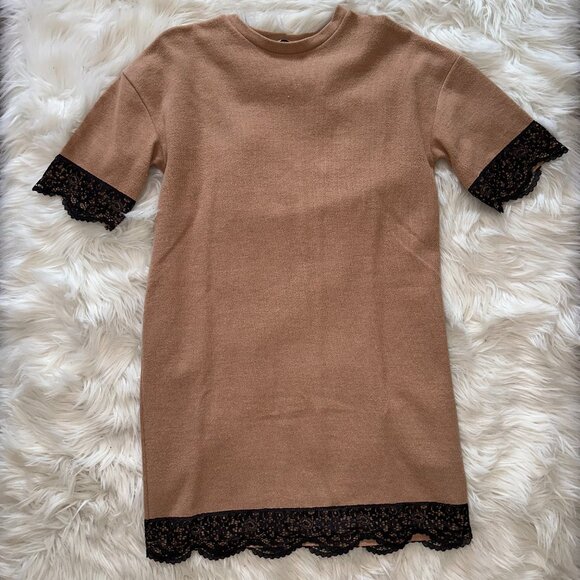 Zara Lace Mini Sweater Dress with Lace - Picture 1 of 4